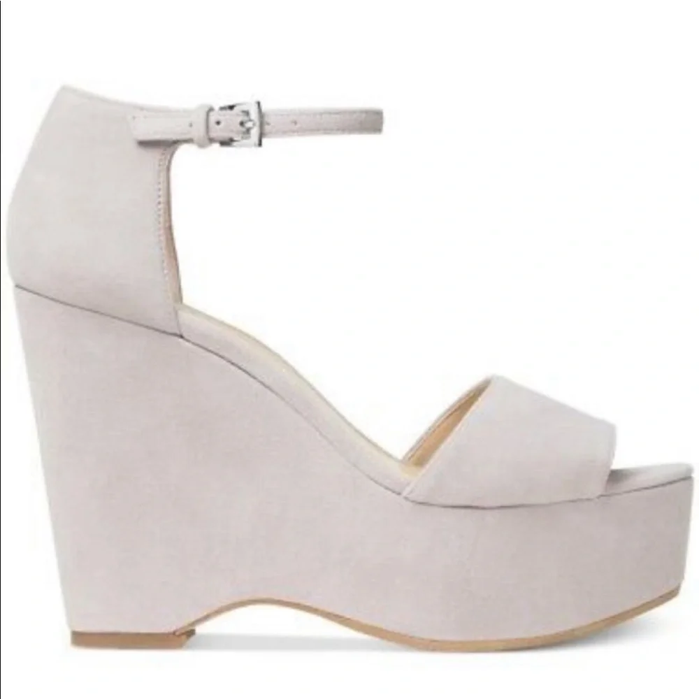 Women's Gray Suede Platform Wedge Sandals with Ankle Strap